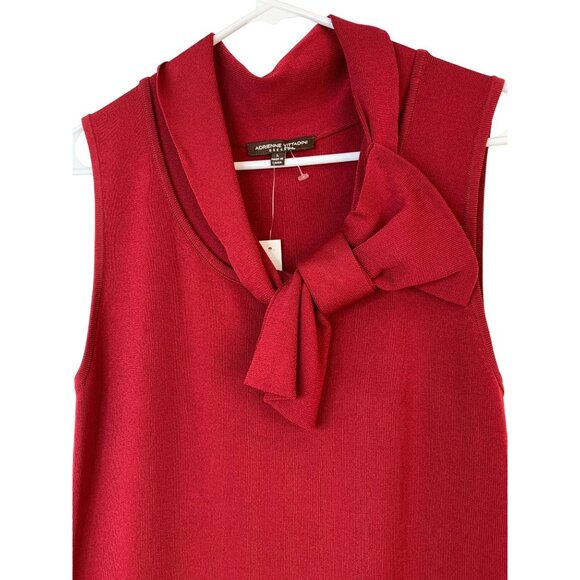 Adrienne Vittadini Red Gloss Sleeveless Bow Neck Midi Dress Large RB10144 $138 - Picture 4 of 9